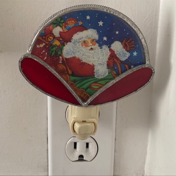 Holiday Xmas Christmas Santa Claus Stained Glass Night Light Nite Lite Decor - Picture 3 of 7